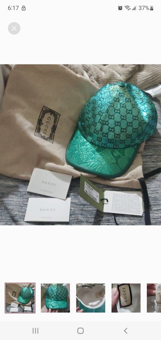 Gucci Green Santa Barbara Sparkle Fabric Hat M