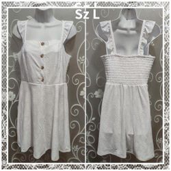 WOMENS WHITE EYELET SUMMER DRESS SIZE L
