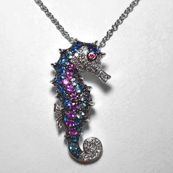 Effy Seaside 14K White Gold Diamond and Multi-Stone Seahorse Pendant