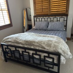 Modern Brown Geometric Queen Bed Frame