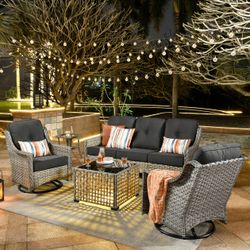Outdoor 5 Pieces Coversation Set with Swivel Rocking Chair