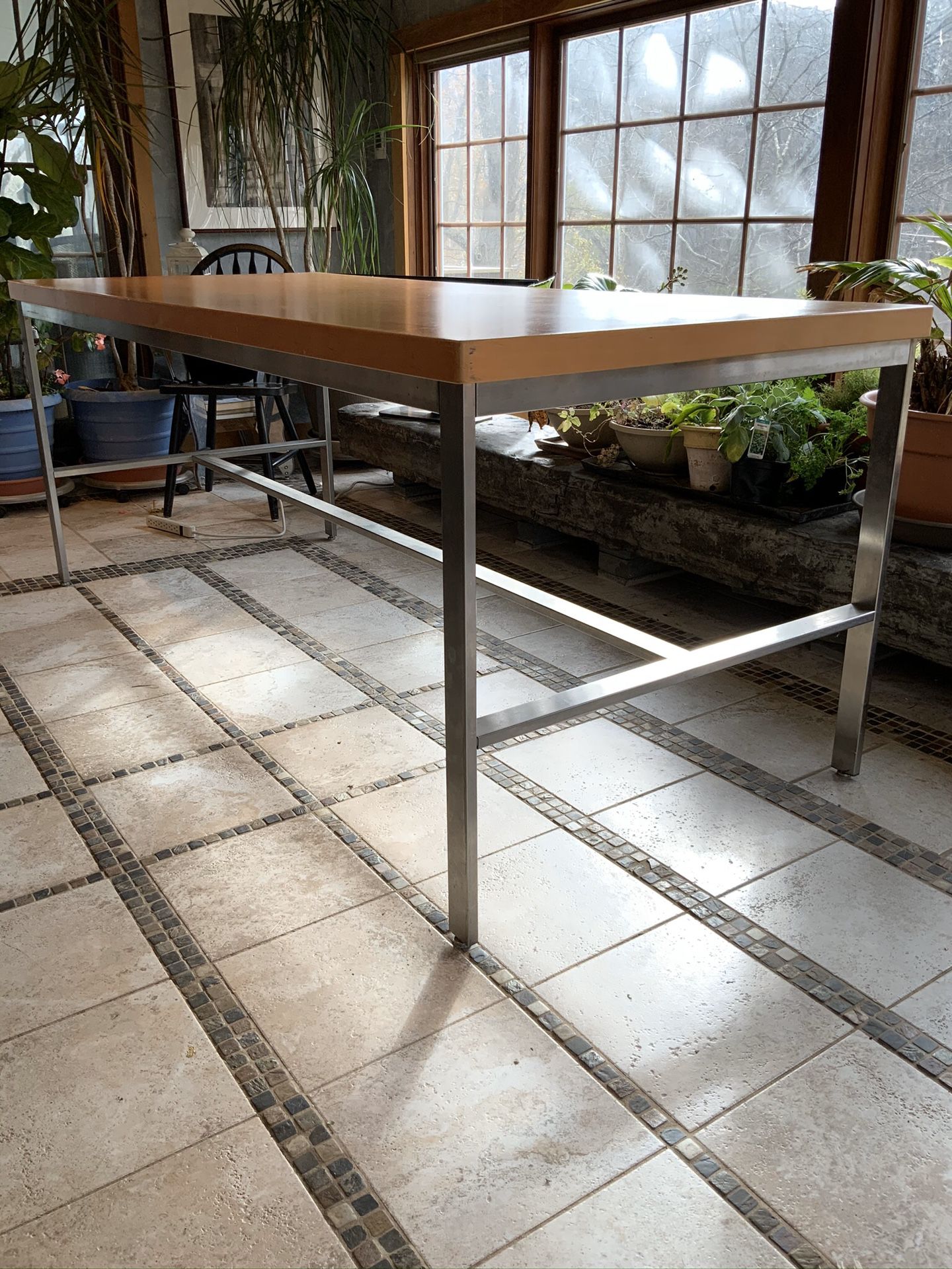 Work table on metal steel frame