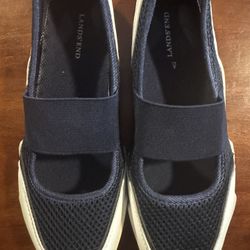 Lands End Shoes Womens Mary Jane Sneakers Navy & White Sz 6.5