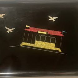 Mid-Century Vintage Couroc Of Monterey Black Resin Tray: Cable Car