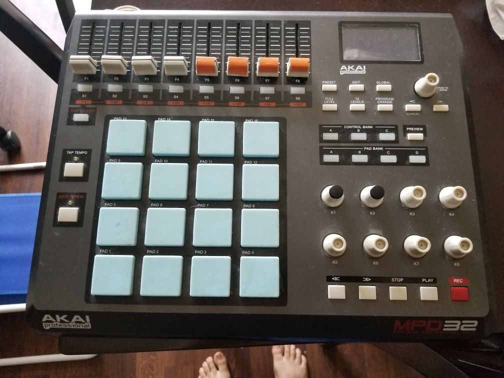 Akai MPD32 with custom blue fat pads