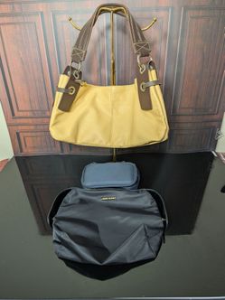 Maxx New York Leather Shoulder Bag & 2 Cosmetics Travel Bags