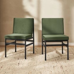 Set of 2 – 31.9” Olive Green Velvet Dining Chairs with Black Metal Frames - Mopio