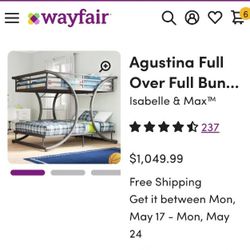 Full Over Full Gun Metal Bunk Bed