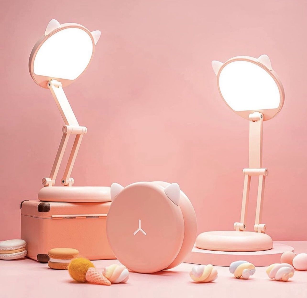 Cute Desk Lamp Pink Lamp Kawaii Desk Accessories, 8 Brightness Cute Lamp Cat Lamp Kawaii Accessories, Foldable & Portable Pink Cute Desk Accessories
