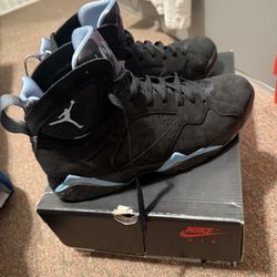 Men Jordan 7 Black And Light Blue Size 10 