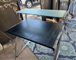 Chrome and Black Desk With A Frosted Glass Shelf