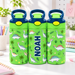 Personalized Kids Dinosaur 12oz Water Bottle Insulated Leak-proof
