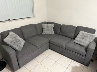Gray Fabric Sectional Sofa Sleeper with Storage