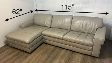 Gray Real Leather Sectional Sofa Couch