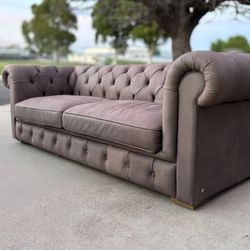 HD Buttercup Leather Chesterfieldu Sofa – Kensington Style – Taupe - Delivery Available