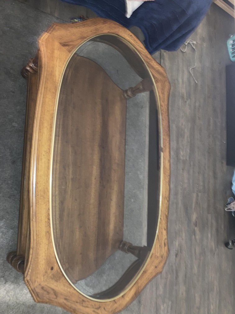 Wooden Coffee Table Glass Top