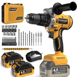 21V Cordless Hammer Drill - 1060In·lbs Brushless Drill Set with 2 x 4.0Ah Battery - 20+3 Torque Battery Drills 2150RPM Power Drills 1/2" Chuck Electri
