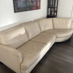 Large White/Beige Leather Couch 