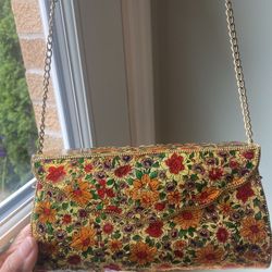 Hard Shell Metallic Floral Crossbody Purse