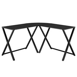 BRAND NEW UNOPENED MODERN BLACK GLASS L-SHAPED DESK