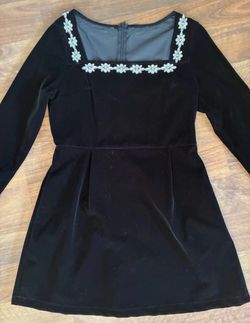 Black Velvet Mini Dress with Floral Embellishments