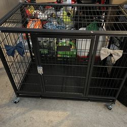 DOG CRATE CAGE HOUSE PEN ANIMAL CAGE ON WHEELS PULL OUT TRAY