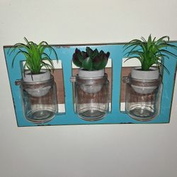 Blue. Wood. 2 Glass Jars. 