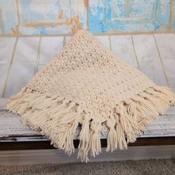 Large handmade CROCHET blanket/throw w fringe cottage core