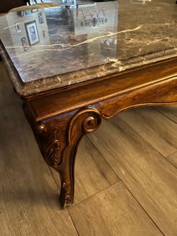 Genuine Marble Top Dining Table with Wood Base