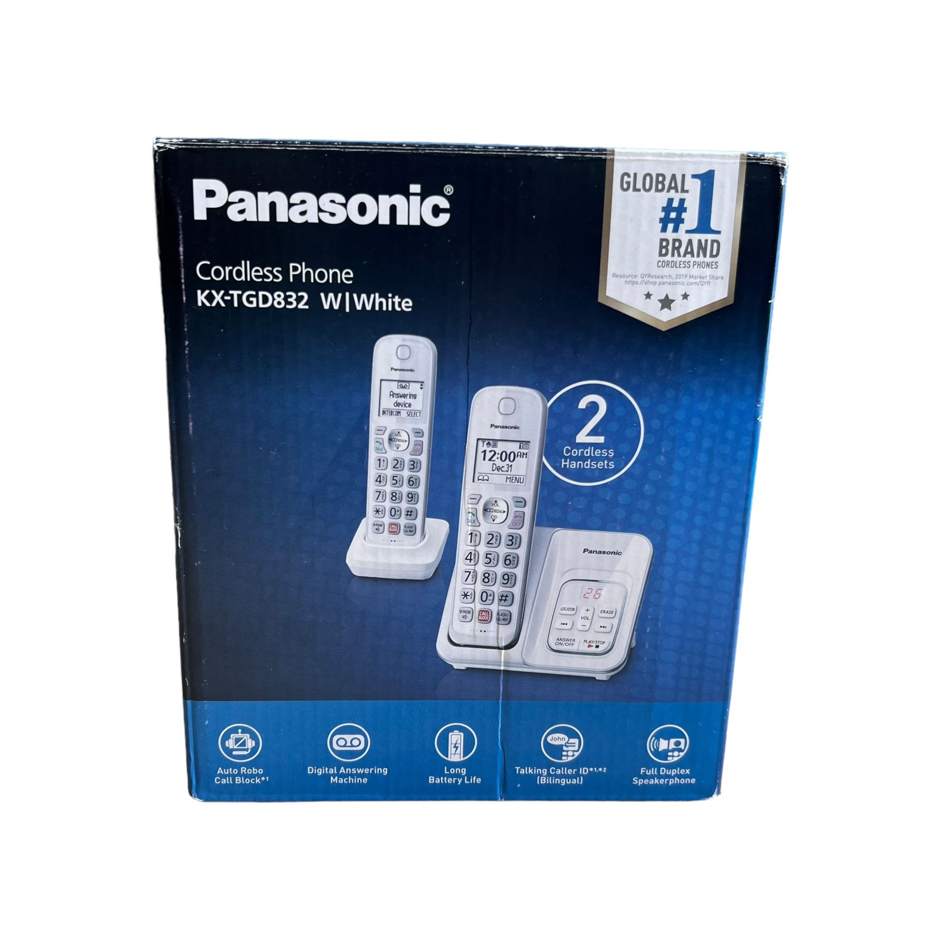 Panasonic KX-TGD832W Cordless Landline Phone System 2 Handsets New Open Box