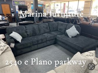 Gray Fabric Sectional Sofa with Ottoman