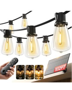 Brandnew 102FT(96+6) Solar String Lights Outdoor with USB Port Remote Control LED Waterproof Solar Powered Patio with 32 Sockets, Heavy-Duty and UL Li