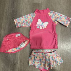 Pink Butterfly Kids Swim Set two pieces includes hat