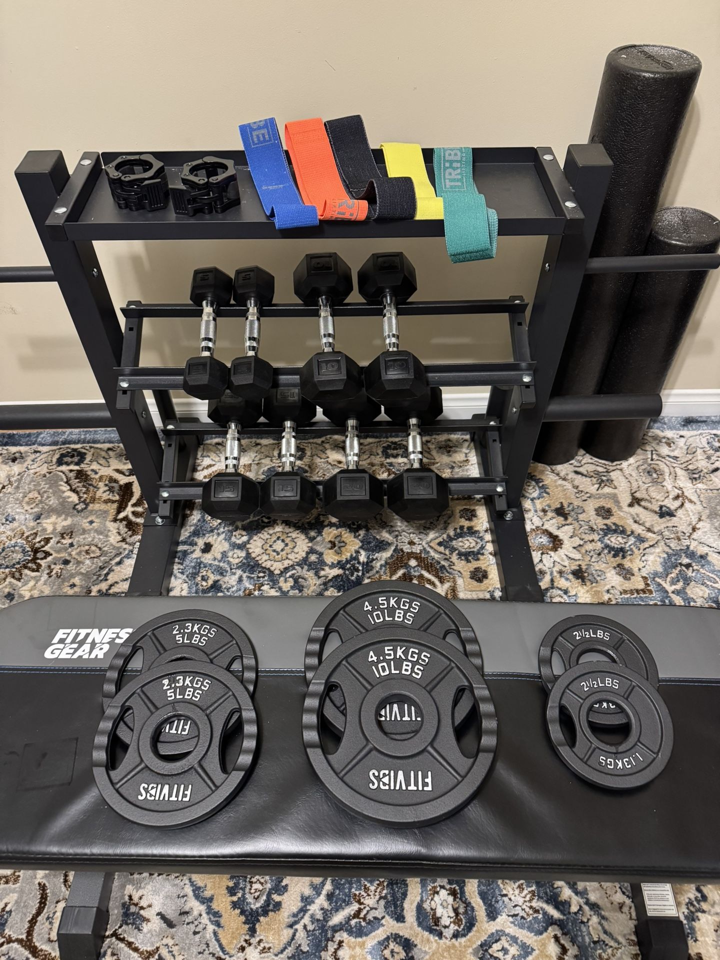 Weight Bench, Weights, Rack, Dumbbells, Bar