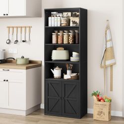 Tall Black Farmhouse Kitchen Pantry Cabinet
