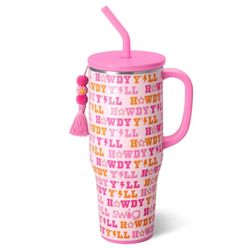 Swig Howdy Y'all Pink Tumbler with Straw and Tassel
