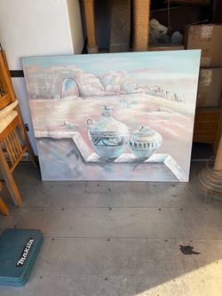 Large Original Canvas Painting Desert Pottery Scene