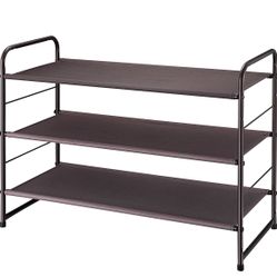 3-Tier Stackable Shoe Rack, Expandable & Adjustable Fabric Shoe Shelf Storage Organizer, Bronze