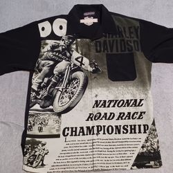 Men's Size Large Harley Davidson Sapphire Lounge Full Button Short Sleeve Shirt Motorcycle 