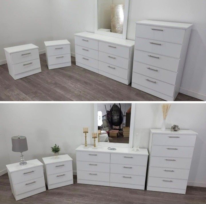 ⚫️DRESSER WITH MIRROR,  CHEST AND TWO NIGHTSTANDS  ⚪️ CÓMODA CON ESPEJO,  GAVETERO  Y DOS MESITAS DE NOCHE ⚫️