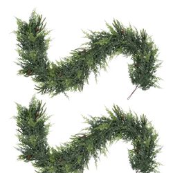 2Pcs 6FT Christmas Garland,Artificial Norfolk Pine/Cedar Garland for Table,Mantle, Wall, Indoor, Outdoor,Real Touch Winter Pine Garland Outdoor Christ
