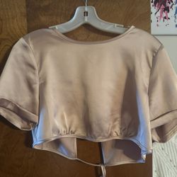 NWT Satin Open Back Crop Shirt 