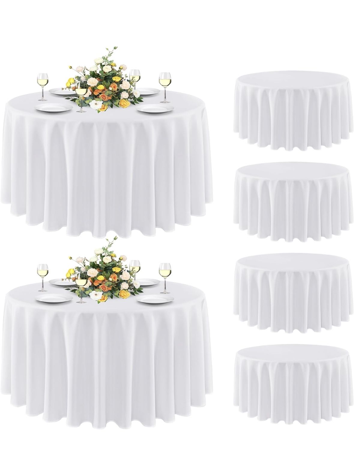 6 Pack Round Tablecloth 120 Inch White, Stain and Wrinkle Resistant Table Cloth - Washable Polyester Table Cover for Dining Tables, Buffet Parties and