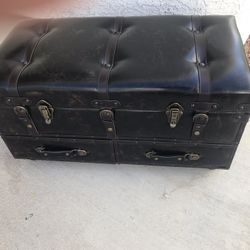 Callum Distressed Faux Leather Storage Ottoman with Lift-Up Lid & Drawers 