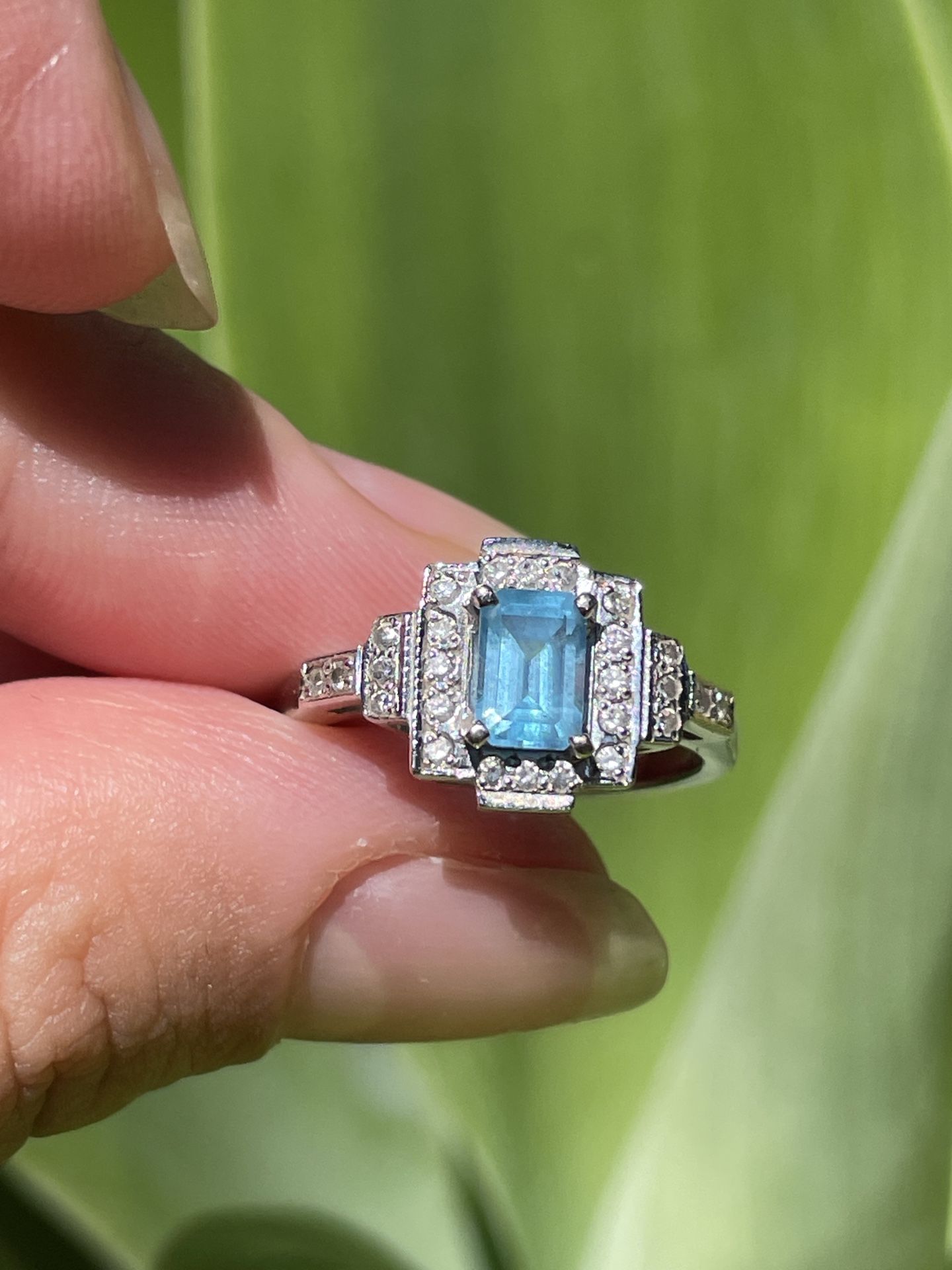 14k Gold Diamond Ring With Blue Topaz