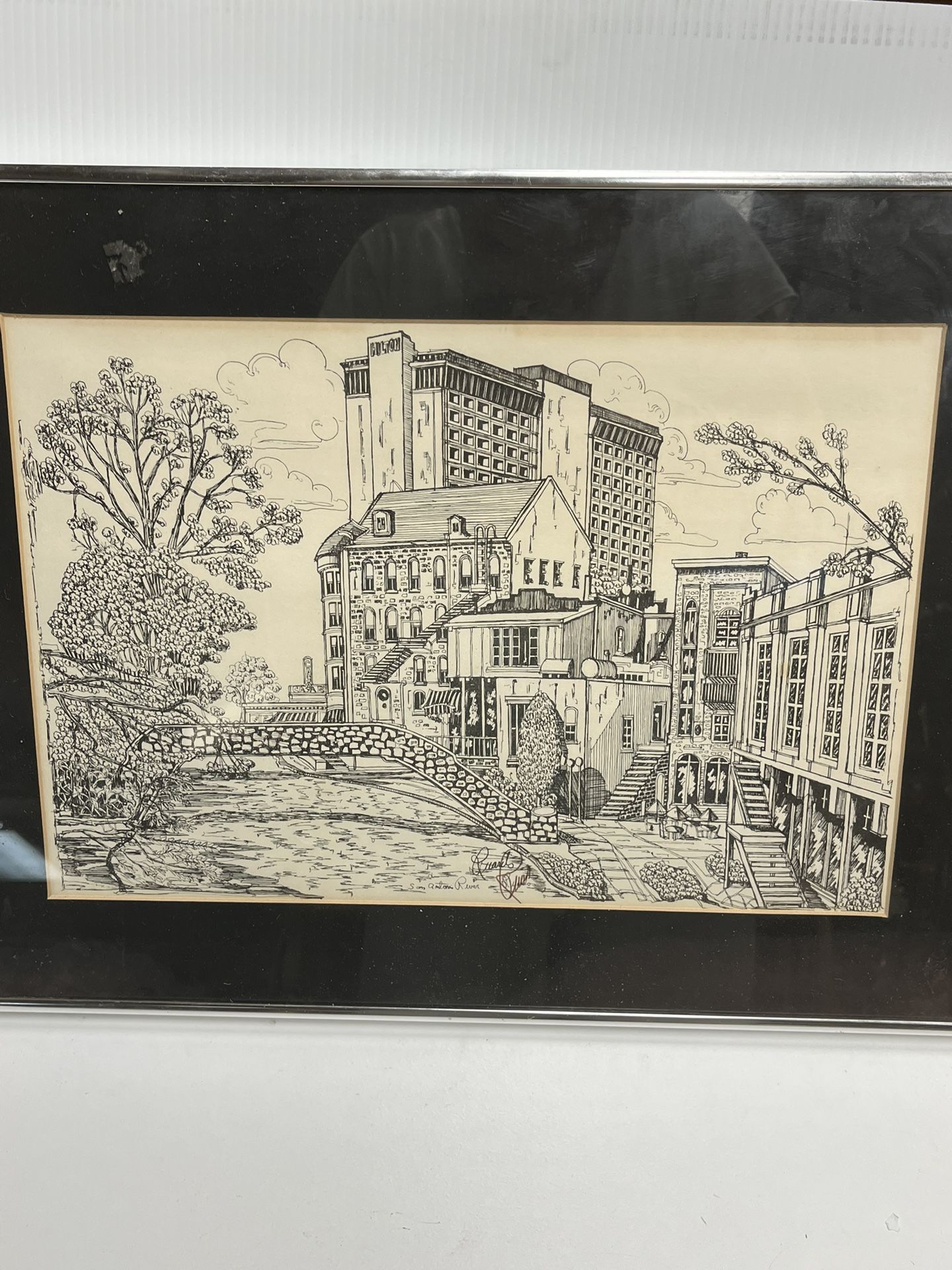Signed Richard Ricardo Ross San Antonio Riverwalk Framed Art Vintage
