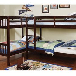 Brown Quadruple Twin Bunk Bed 