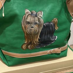 Beautiful!!! Soft Leather Hand painted Yorkie Bag !!!