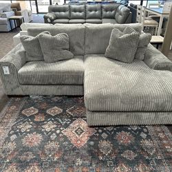 Grey Corduroy Chaise Sectional 