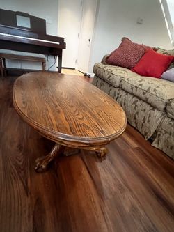Oval Oak Coffee Table with Claw Feet